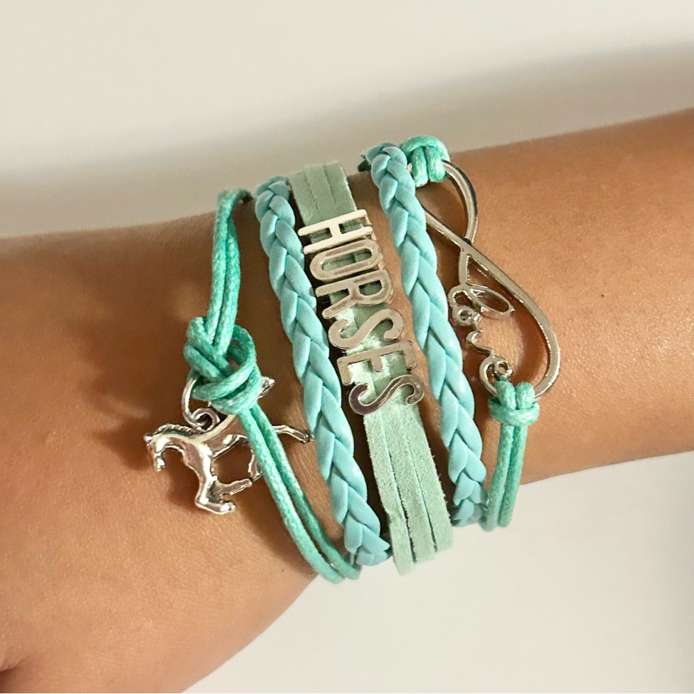 Aqua Mint Green Multi Strap Horses Bracelet (NWOT)